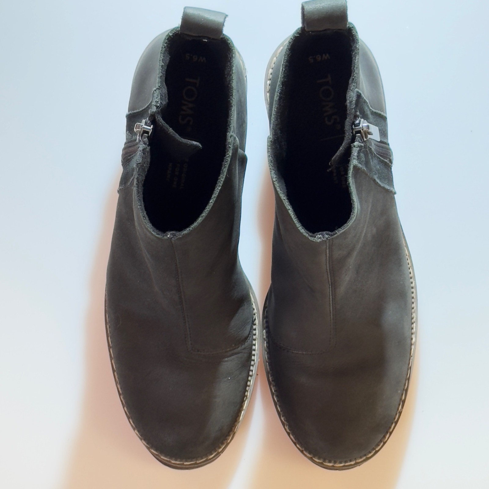 SAOLA Stivaletti TOMS donna neri in pelle con zeppa cerniera laterale suola in gomma misura 6 5