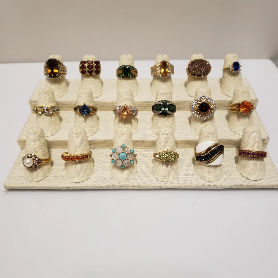 Lot of 18 Sterling Silver Gold Clad Multi Gemstone & Statement Rings Bands Sizes - Image 2 of 4