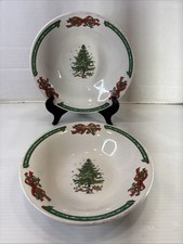 Christmas Bowls (2) Ribbons, Christmas Tree Smooth Rim Century China 7 1/2”