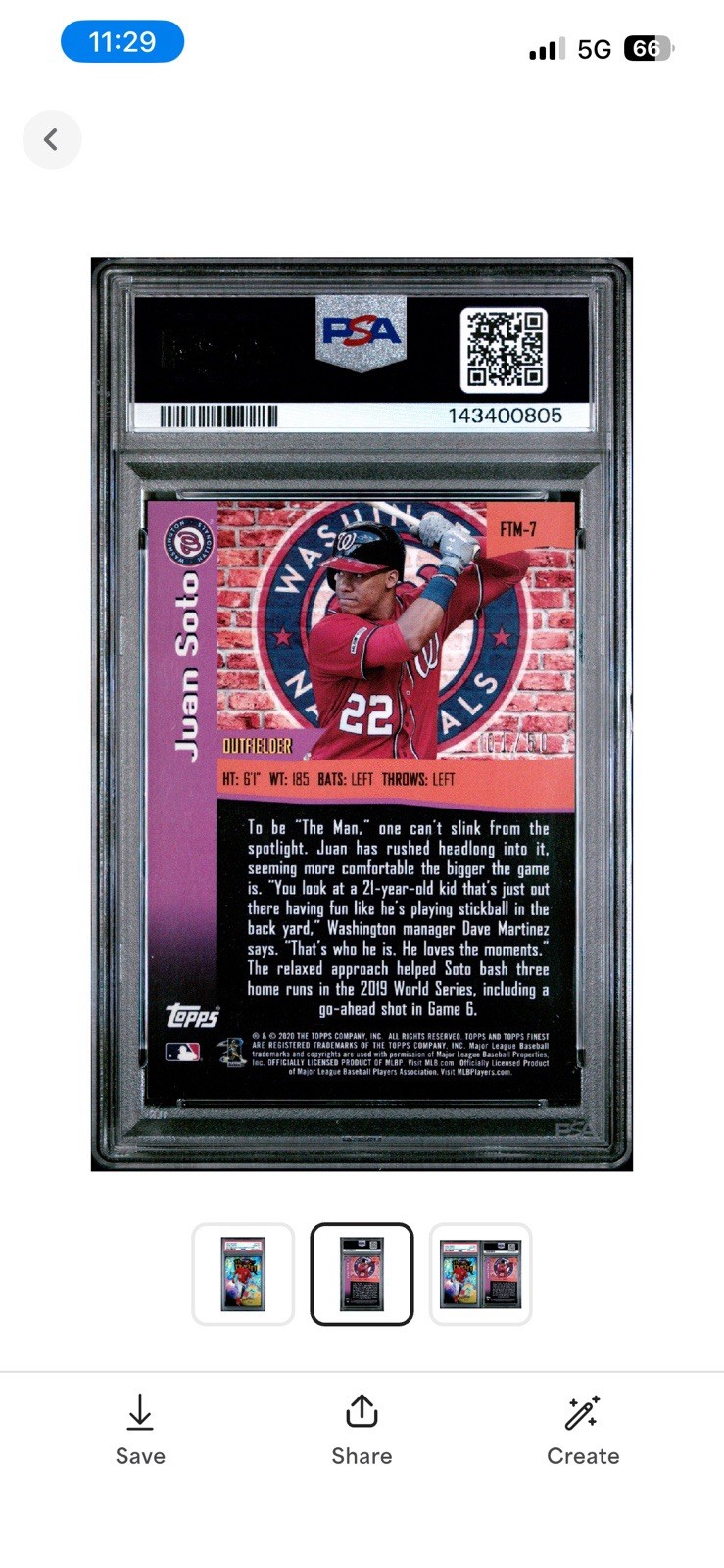 2020 Topps Finest Finest the Man Juan Soto #FTM-7 Gold Refractor /50 Psa10 1/50 view 2