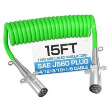 15 FT 7 Way Coiled Trailer Cord ABS Electrical Power Cable, Effective 15 FT-C