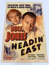 1937 Headin East Original 27x41” Movie Poster Buck Jones Shemp Howard Linen Back