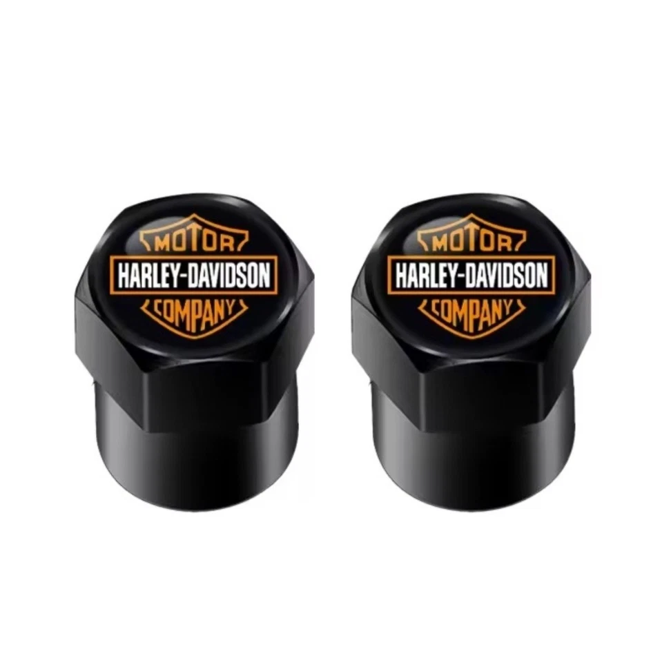 Black Harley Davidson 2 Motorcycle Wheel Tyre Air Valve Caps & Suede Keychain - Image 2 of 4