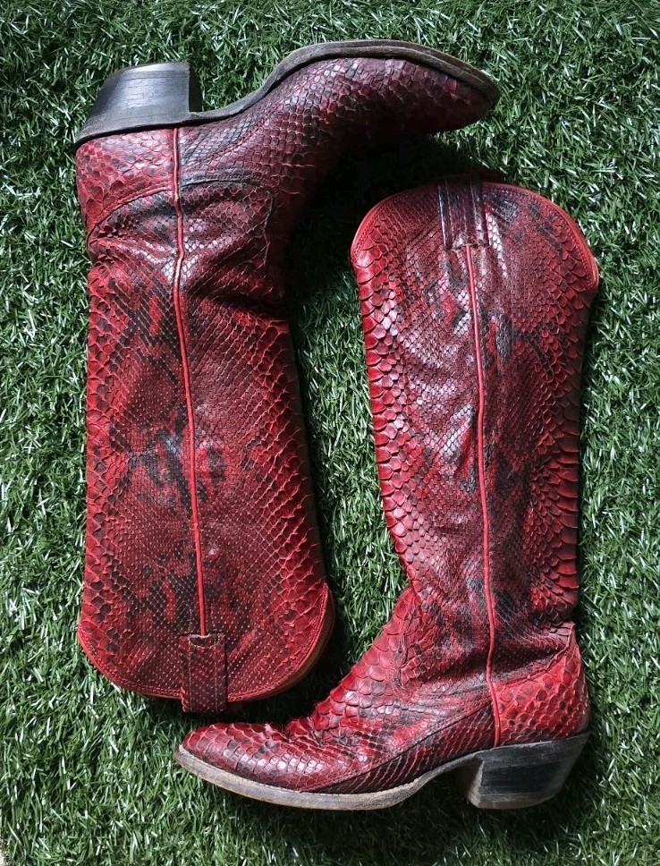 Nocona Boots Western Natural Cut Red Python Snake Women's Size 5.5