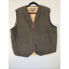 VTG Woolrich Large Wool Blend Sherpa Lined Full Zip Vest Olive Heritage Tweed