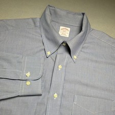 Brooks Brothers 346 Non-Iron Houndstooth Dress Shirt Blue/White 17-4/5 34/35
