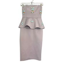 ASOS Embellished Peplum Strapless Midi Scuba Dress Womens Size 4 Bodycon Party