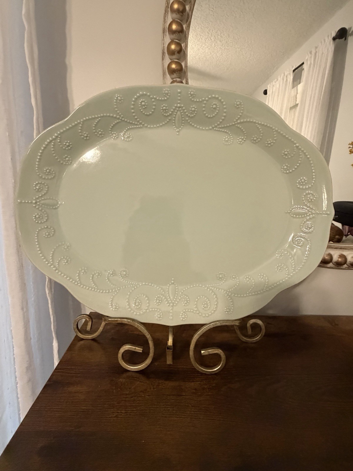 Lenox French Perle Ice Blue Oval Serving Platter 16&rdquo; Stone