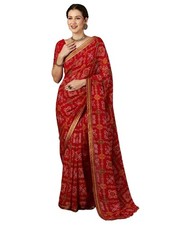 Women's Georgette Bandhani Printed Saree With Unstitched Blouse Piece
