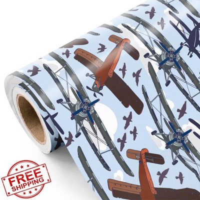 WRAPAHOLIC Airplane Wrapping Paper Mini Roll 17'' x 9.8 Ft