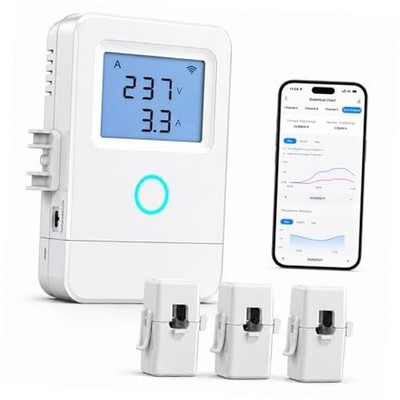 WiFi Home Energy Monitor with 3 80A Circuit Level Sensors, Real-Time