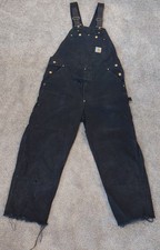 Carhartt Overalls Mens 40x32 Black R01 Bib Double Knee Union Made Thrashed USA