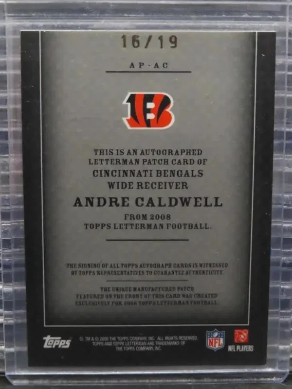 2008 Topps Letterman Andre Caldwell Refractor Rookie Patch Auto RC 16/19 Bengals - Image 2 of 2