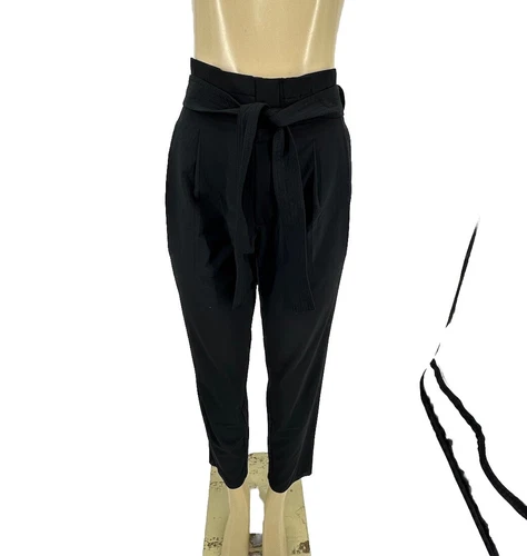 ATHLETA Skyline Pants II Black Women Size 8 Athleisure Travel Paperbag Belt W7