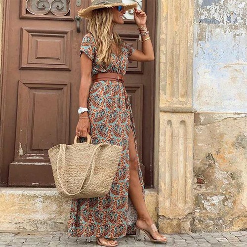 Sundress Summer Holiday Beach Boho Long Maxi Dress V Neck Ladies Floral Women - Picture 3 of 15