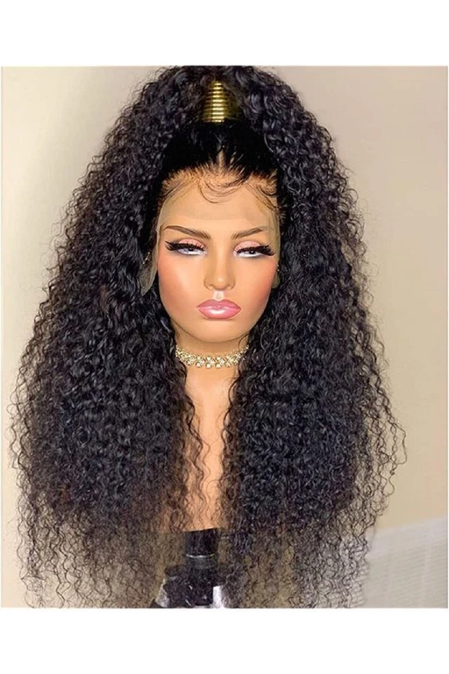 Water Wave Human Hair 360 Lace Frontal Wig High Ponytail Glueless Kinky Curly - Image 2 of 4