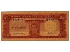 1943 Ten Pounds Armitage / McFarlane Last Prefix V/14 Banknote 