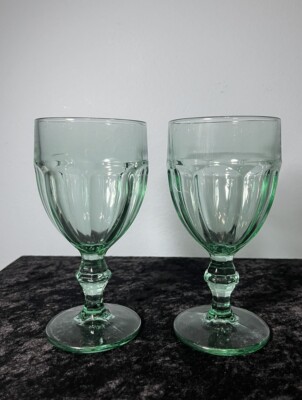 Libbey Duratuff Gibraltar Spanish Green Ice Tea Water Glass Goblet Set Of 2
