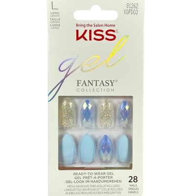 NEW Kiss Nails Gel Fantasy Press or Glue Manicure Long Gel Almond Blue
