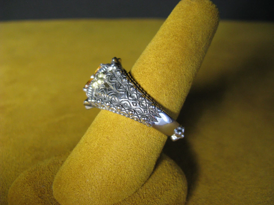 ANEL DE PEDRA PRECIOSA TOPÁZIO CITRINO FLOR BARBARA BIXBY TAMANHO 9 SS 18K presente Natal - Imagem 2 de 3