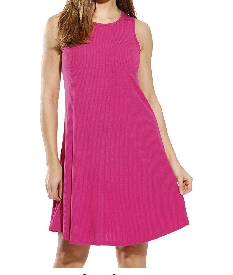 Hot Pink Sleeveless Trapeze Short Dress Summer Dress For Women / Girls /  Ladies