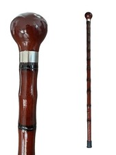 Wooden Fashion Cane Walking Stick - 35 inch Dark Red Bamboo Style with Ball Knob