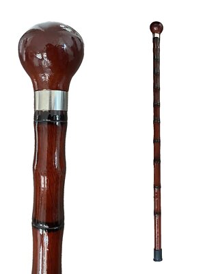 Wooden Fashion Cane Walking Stick - 35 inch Dark Red Bamboo Style with ...