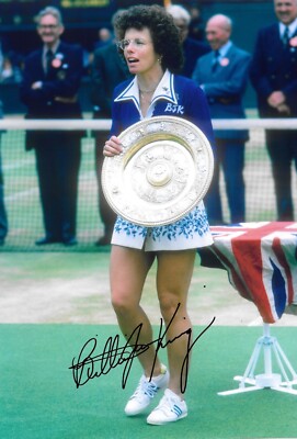 billie jean king holds her winning trophy after win on grass signed ...