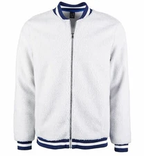 $260 I-D Ideology Men's White Full-Zip Fleece Bomber Baseball Collar Jacket 2XL