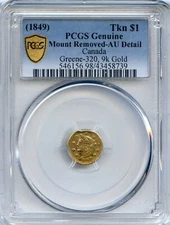 GOLD! 1849 $1 BRITISH COLUMBIA / CALIFORNIA GOLD, PCGS AU, GREENE-320