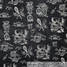 BonEful Fabric FQ Cotton Quilt VTG Black White B W Kitchen Bake Cook Chef Mixer
