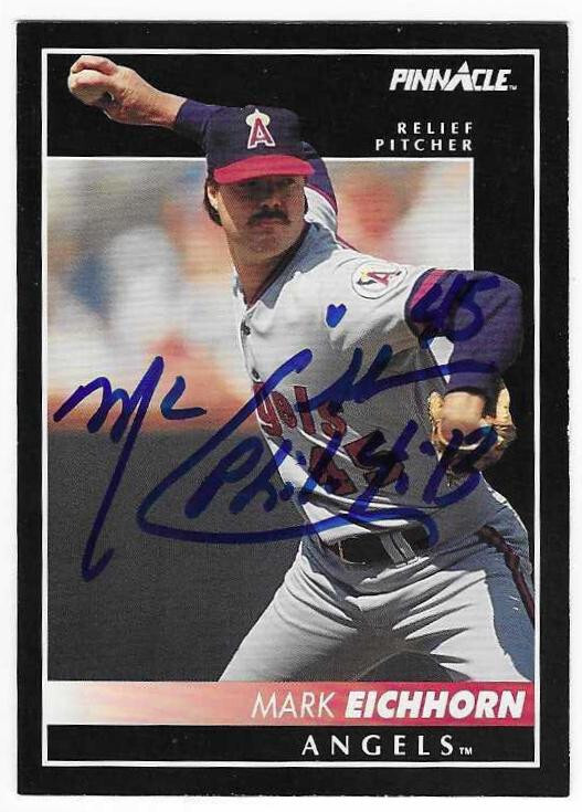 MARK EICHHORN 1992 PINNACLE AUTOGRAPHED SIGNED # 353 CALIFORNIA ANGELS