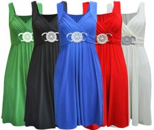 LADIES BUCKLE BELTED TIE BACK KNEE LENGHT EVENING PARTY DRESSES ( IN S/M , M/L)