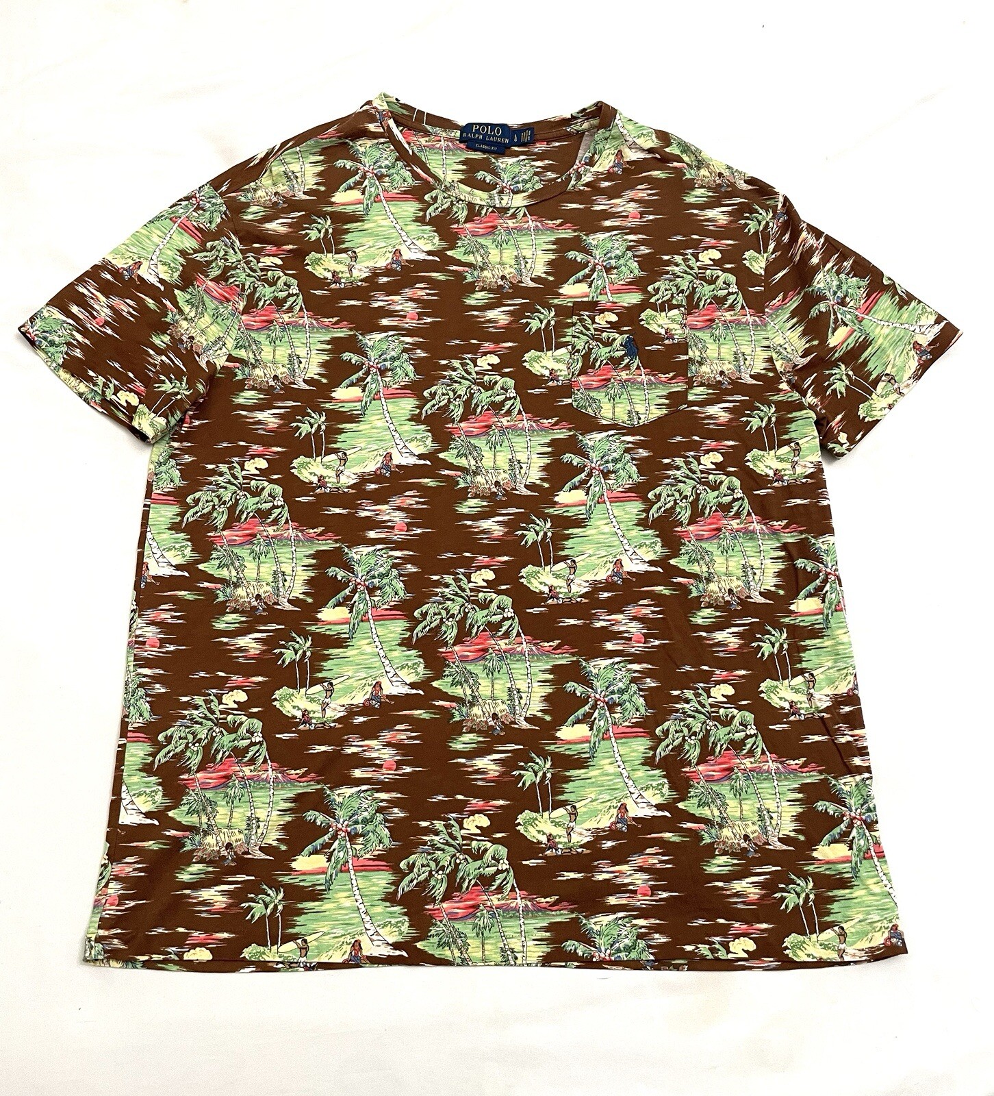 Polo Ralph Lauren t shirt hawaiana uomo L stampa all over surf spiaggia tasca pony