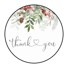 30 CHRISTMAS THANK YOU STICKERS ENVELOPE SEALS LABELS 1.5" ROUND HOLLY Business