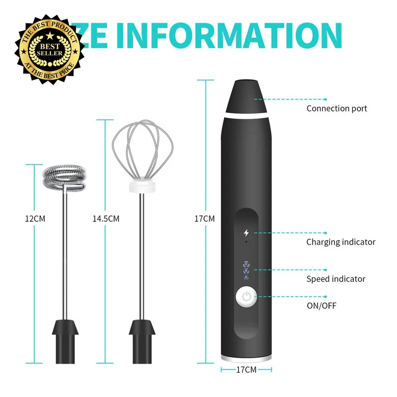 Milk Frother Electric Egg Beater USB Charging Mixer for Coffee Drink Portable