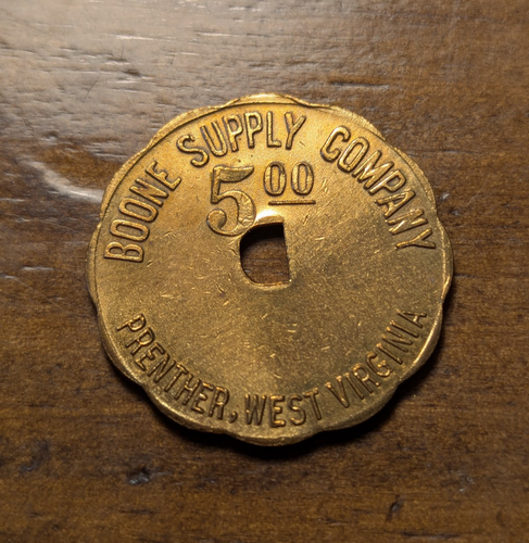 Prenter 1951, West Virginia WV Boone Supply Co. Ficha Orco Scrip mal escrita de $5 - Imagen 3 de 4