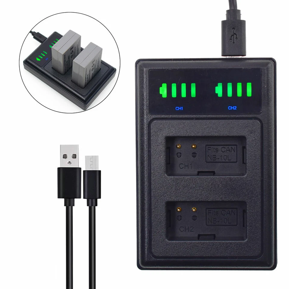 Cargador de batería LCD para Canon NB-10L PowerShot G1 X G3 X G15 G16 SX40 HS SX50 HS Foto 2 de 4