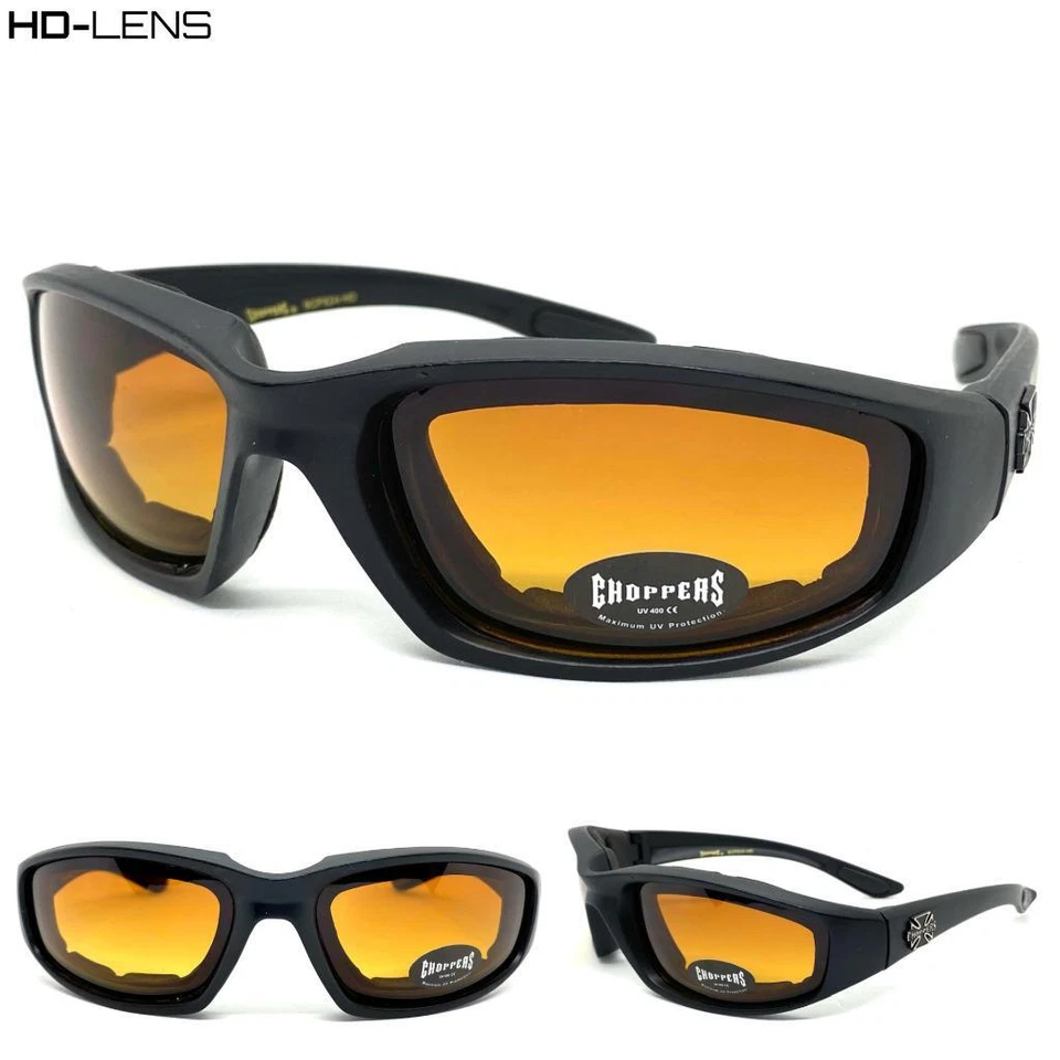 CHOPPERS Eyewear Herren Motorrad Sonnenbrille Mit Polsterung HD Bernstein Linse - Bild 1 von 4