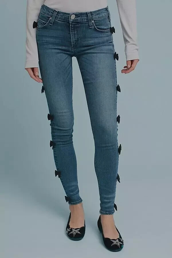 Anthropologie McGuire No Bow No Go Side-Bow Mid-Rise Skinny Jeans 27 party NWT