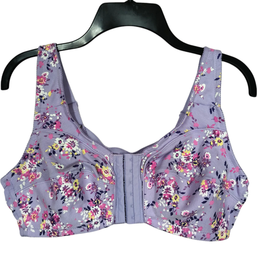 NEW Comfort Choice Bra Cotton Wireless Front Closure Size 38B Purple Floral