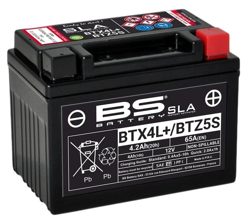 Batterie moto YTX4L-BS 12V 4.2Ah sans entretien prête à l'emploi pour scooter et quad