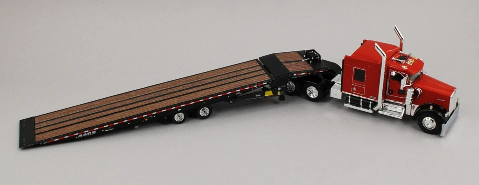 DCP 1:64 *RED* Kenworth W900L 72" Flattop w/LANDOLL 440 Traveling Axle Trailer - Image 3 of 4