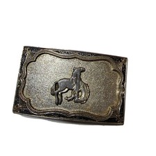 Vintage Nickel Silvertone Western Saddle Bucking Bronco Belt Buckle
