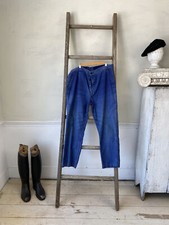 Amazing Blue moleskin pants funky hipster button waist workwear French 1940s je