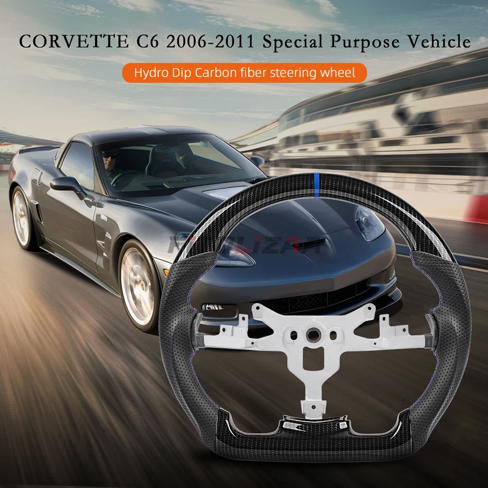 💙Hydro Dip Carbon Fiber Steering Wheel For Chevrolet Corvette C6 2006-2011 Blue Foto 3 de 4