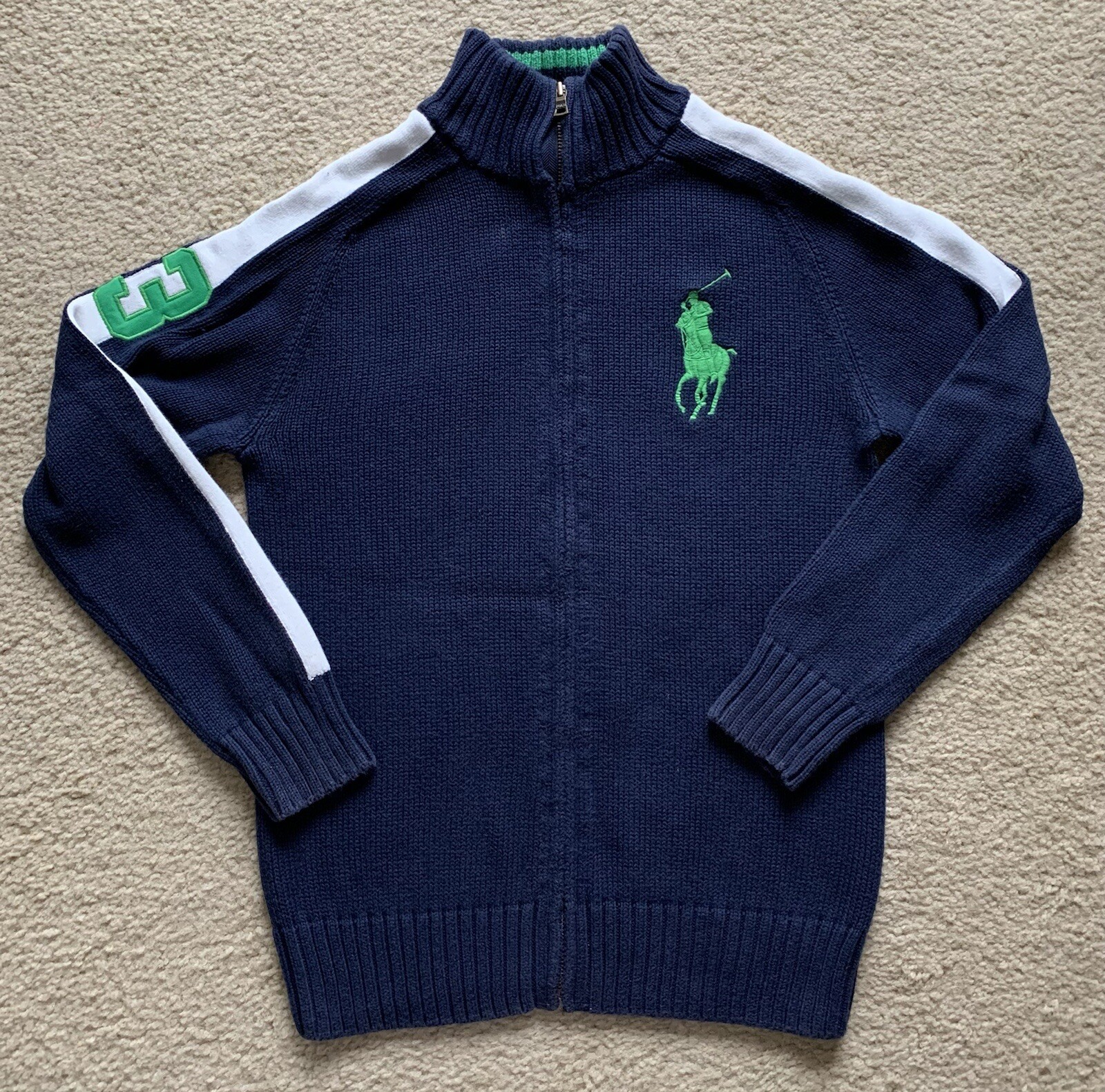 POLO RALPH LAUREN Ragazzi Piena Cerniera Maglia Blu BIG PONY TAGLIA L (14 16)
