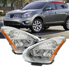 Clear Headlights for Nissan Rogue 2008-2013 Clear Chrome Headlamps Left+Right