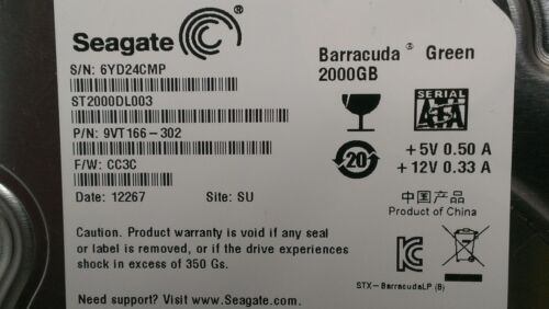 Seagate ST2000DL003 Barracuda Green 3.5" 2TB Desktop Hard Drive 9VT166-302 HDD - Picture 3 of 4
