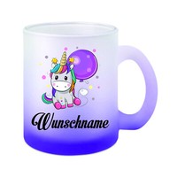 "Glas-Tasse Weiß/Lila \" Einhorn Mit Wunschname \" Teetasse Kaffeetasse"